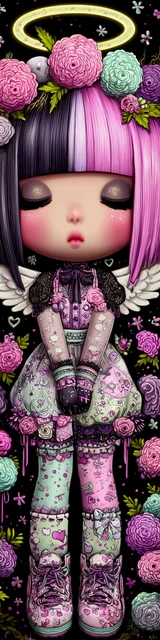 Free kawaii angel bookmark featuring black and neon pink kawaii angel